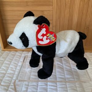 Vintage NWT Beanie Baby Ty China Panda Bear 2000 Stuffed Animal Black White